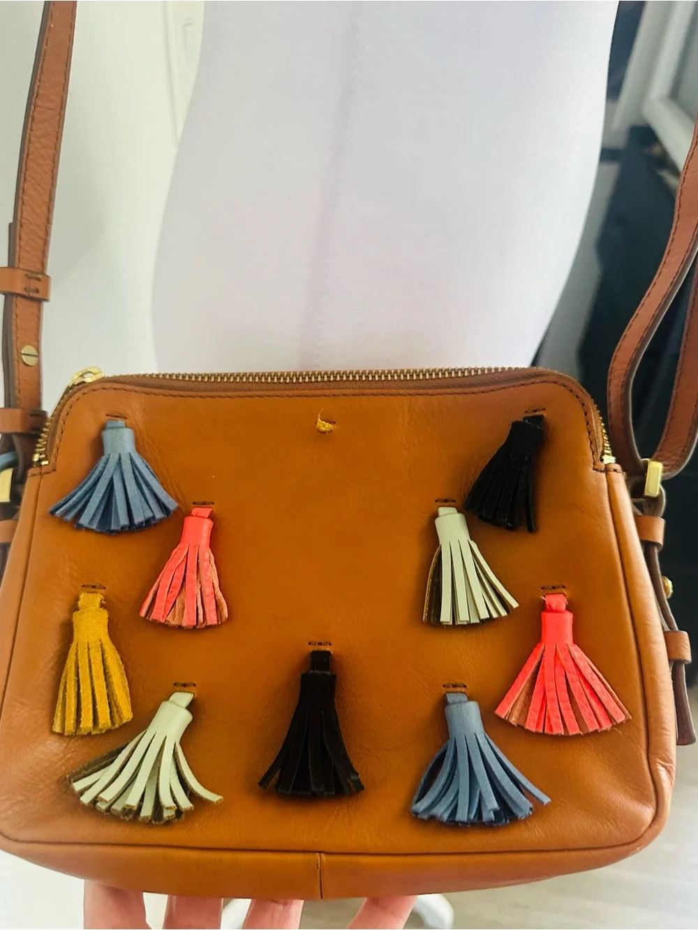 Fossil Piper Toaster Leather Tassel Crossbody Bag - Cognac Multi